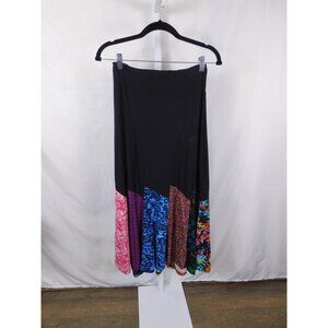 Sweet Threads Skirt Womens Small Black Multicolor Boho Patchwork Maxi Smocked